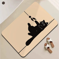 Black Cat Diatomaceous Earth Bath Mat Super Absorbent Non-Slip Bathroom Floor Mat