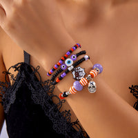 Halloween Beaded Bracelet Set with Skull and Pumpkin Charms
