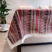 Bohemian Retro Cotton Linen Tablecloth for Dining, Coffee, and Round Tables - Yunnan Ethnic Style