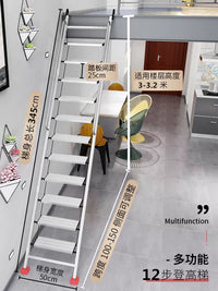 Household Aluminum Alloy Telescopic Folding Wall Straight Ladder, 10-Step Indoor Attic Staircase with Armrests