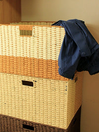 Large Woven Storage Basket with Liner, Imitation Rattan Organizer for Clothes and Sundries