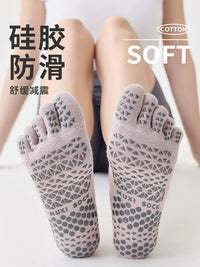 Women's Non-Slip Yoga Pilates Barre Socks with Toes, Thin Breathable Athletic Dance Fitness Socks