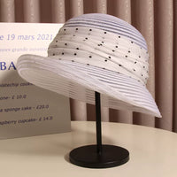 Hepburn Style Mesh French Bucket Hat for Women - Beach Sun Protection Straw Fisherman Hat