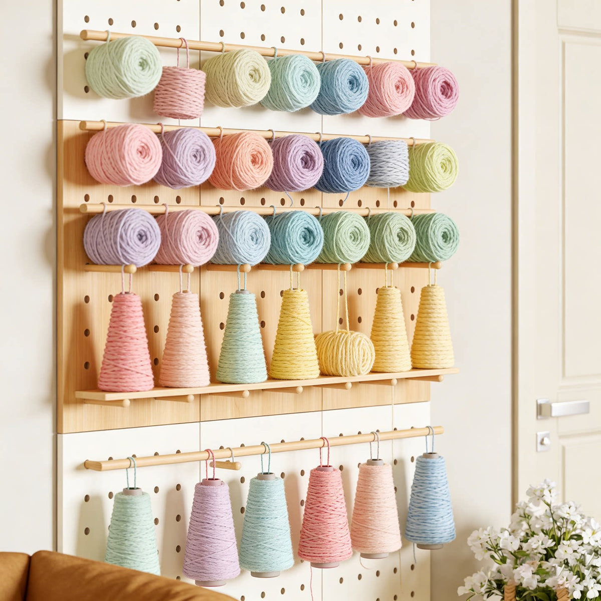 Iron Pegboard Thread Holder for Sewing Machine and Yarn Storage, Wall-Mounted Organizer