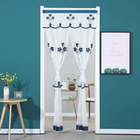 Embroidered Lily Double-Layer Mosquito Net Door Curtain for Bedroom Living Room