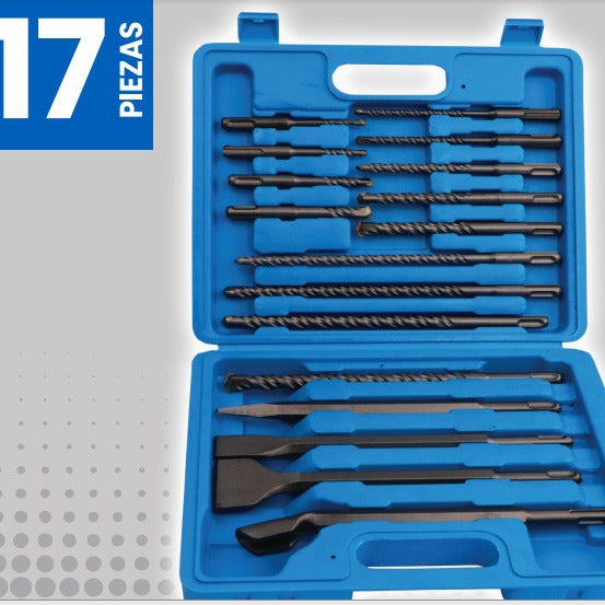 Rotary Hammer Drill and Chisel Bit Set for Concrete and Masonry, 7-17 Piece with Storage Case