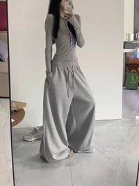 Women's Retro American Style Loose Wide Leg Sweatpants High Waist Casual Trousers