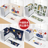 Waterproof Dustproof Monitor Cover Set with Cute Cartoon Digital Print for Computer Keyboard and Mainframe