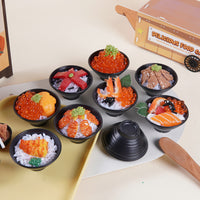 7cm Japanese Food Bowl Keychain Toy - Tuna, Wasabi Pork, Sea Urchin, Shrimp Roe Rice Bowls