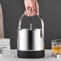 Stainless Steel Double-Layer Ice Bucket with Non-Slip Silicone Base for Bar KTV Home Use