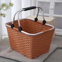 Woven Picnic Basket with Handles - Portable Storage for Camping, Shopping, and Groceries