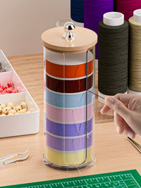 Bamboo Lid U-Shaped Storage Box for Craft Thread, Beading Cord, and Sewing Supplies