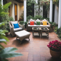 Outdoor Rattan Wicker Sofa Set with Coffee Table, Weatherproof Patio Garden Furniture