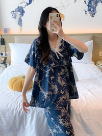 Women's Cotton Pajama Set Short Sleeve Breathable Sleepwear with Princess Style