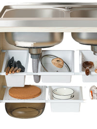 Under Sink Kitchen Storage Rack Retractable Shelf Organizer No-Drill Layered Pot Pan Holder Set