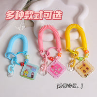 Retractable Spring Coil Keychain with Double-Sided Acrylic Charm and Wrist Lanyard