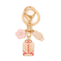 Japanese Omamori Koi Fish Keychain with Cherry Blossom Charm for Good Luck and Wealth