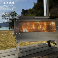 Outdoor Stainless Steel Wood Stove for Camping, Windproof Heating Stove with Chimney Accessories