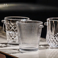 Glass Ice Bucket with Handle and Tongs for Bar KTV Home Commercial Use