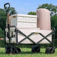 Portable Folding Camping Cart with Wheels and Liftable Tabletop for Outdoor Stalls and Picnics