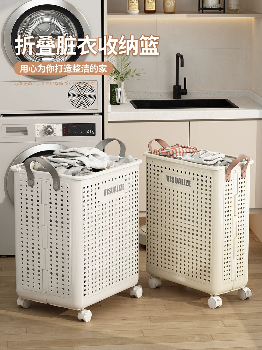 Foldable Laundry Hamper with Wheels, Large Capacity Clothes Basket for Bathroom and Home