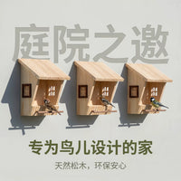 Wooden Bird Feeder House for Outdoor Garden Hanging, Pine Wood