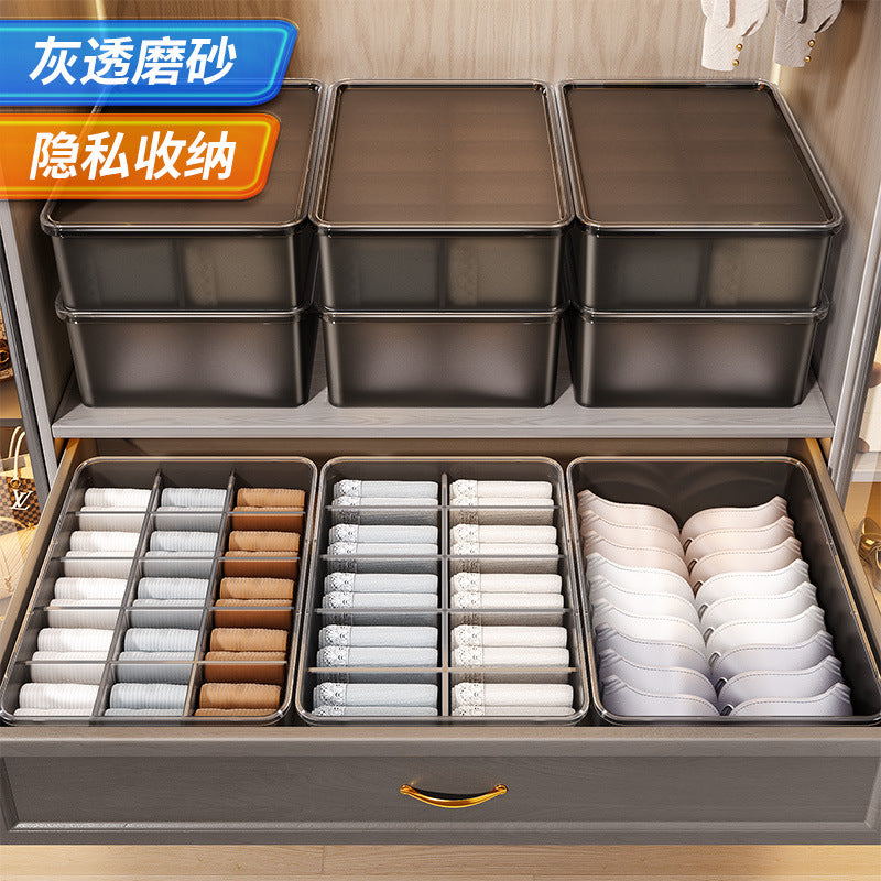 Japanese Style Transparent Underwear Organizer Box with Dividers for Bras, Underpants, and Socks