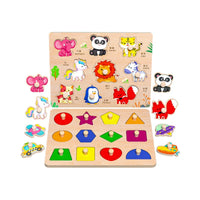 Montessori Wooden Peg Puzzle Board for Toddlers - Shape Matching and Stacking Blocks for Early Education