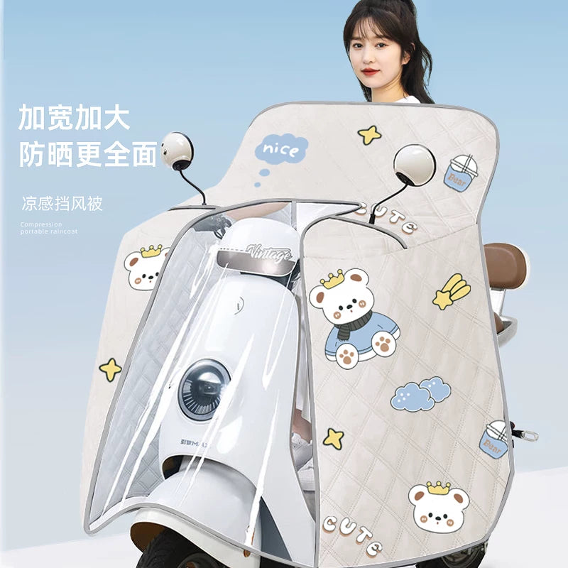 Electric Scooter Windproof Quilt with Sunshade and Seat Cover, Waterproof All-Season Thin Style
