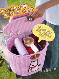 Electric Bicycle Rear Basket with Lid and Dog Decal/Bead Buckle - Universal Storage for Helmets and Pets