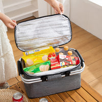 Foldable Oxford Cloth Insulated Picnic Basket with Wheels, Large Capacity Cooler Bag for Outdoor Activities