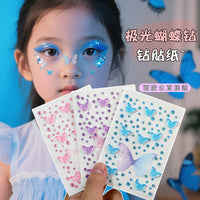 3D Butterfly Face Gems for Kids' Performances - Star, Moon, Round Rhinestone & Pearl Face Stickers