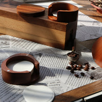 Wooden Coffee Filter Paper Holder with Magnetic Lid, Round Storage Box for V60 Filters