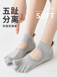 Women's Non-Slip Yoga Pilates Barre Socks with Toes, Thin Breathable Athletic Dance Fitness Socks