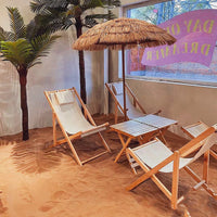 Outdoor Wooden Folding Beach Chair Set with Table for Patio Garden Camping