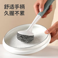 Long Handle Steel Wire Ball Cleaning Brush for Kitchen Cooktops and Dishes