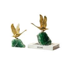 Modern Luxury Golden Brass Swan Figurine with Natural Fluorite Base for Living Room Decor