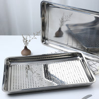Stainless Steel Rectangular Baking Tray Roasting Pan Serving Dish for Home Kitchen