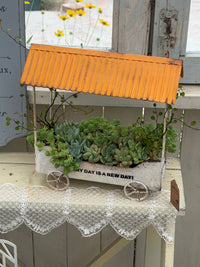 Vintage Iron Art Cart Planter American Country Style Succulent Pot Balcony Decor