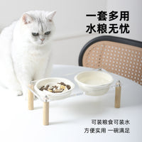 Ceramic Pet Bowl Set with Elevated Stand for Cats and Dogs, Slow Feeder and Water Bowls, Anti-Vomit, Neck Protection
