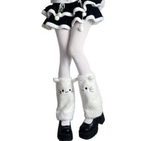 Lolita Sweet Warm Leg Warmers with Cute Cat Face Plush Socks