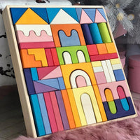 German Beechwood Pyramid Rainbow Stacking Blocks for Kids, Early Education Building Toy