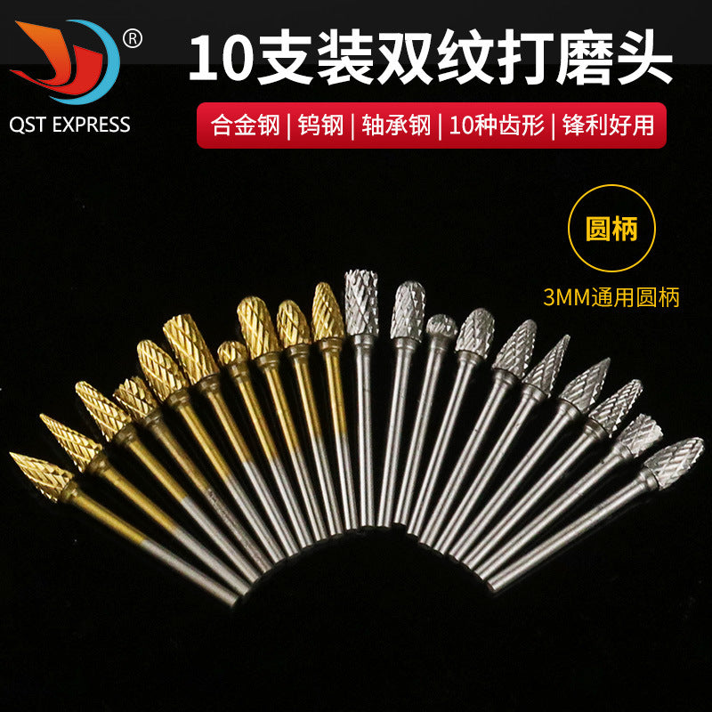 Rotary Burr Set for Metal Polishing and Deburring, Double-Cut Carbide Rotary File
