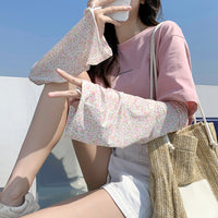 Floral Ice Silk Sun Protection Arm Sleeves for Women, UV Protection, Outdoor Cycling & Hiking