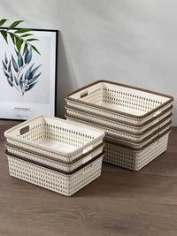 Woven Rattan-Style Plastic Storage Baskets for Home Organization