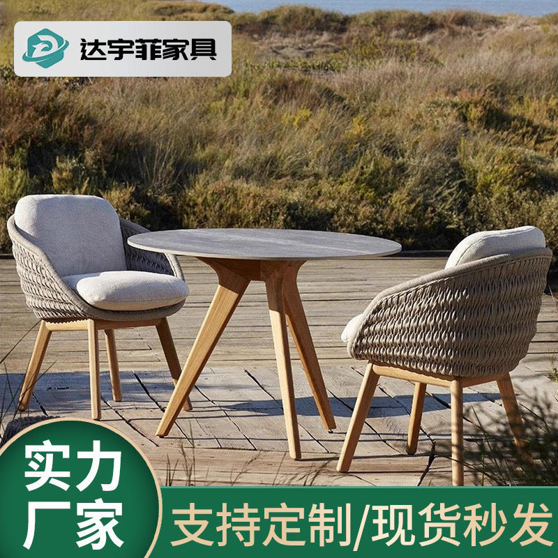 Outdoor Solid Wood Patio Dining Set with Wicker Chairs