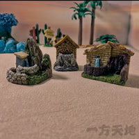 Miniature Thatched Hut Pond Landscape Ornament for Diorama and Sand Table Decor