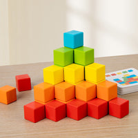 Wooden Rainbow Cube Building Blocks for Kids, Educational Math & Spatial Thinking Toy