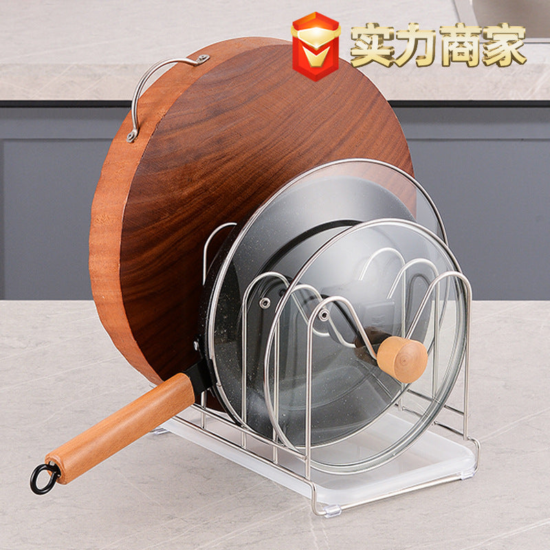 Stainless Steel Pot Lid Holder with Chopping Board and Knife Rack, Multi-functional Kitchen Storage Organizer