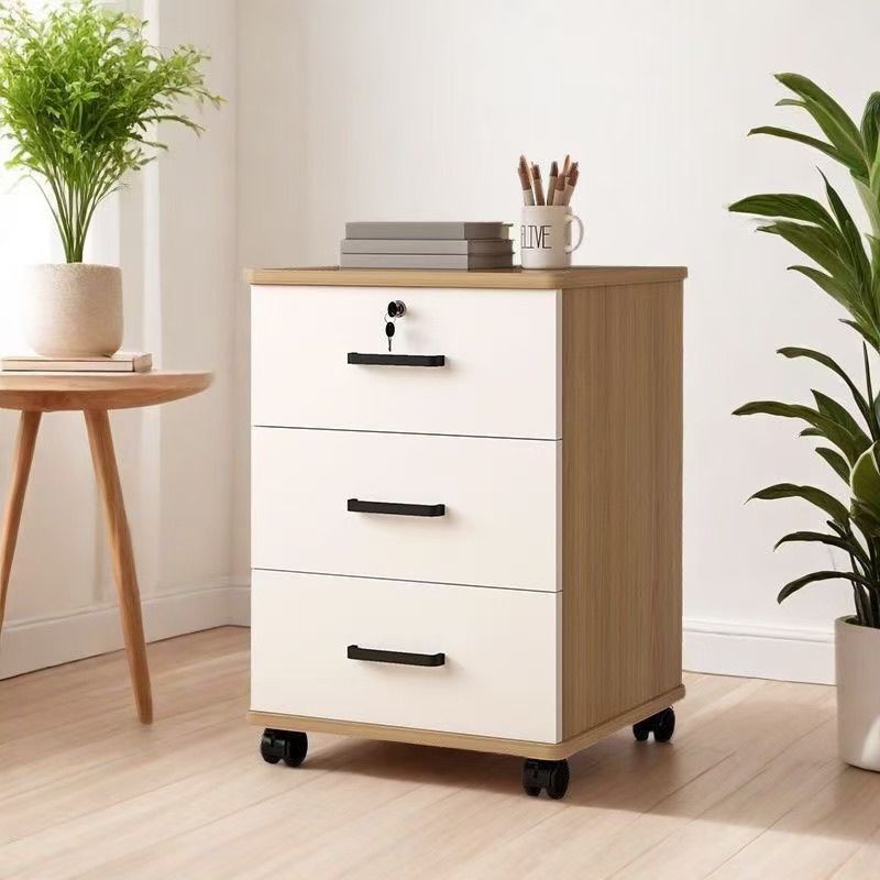 Mobile Wooden Office Filing Cabinet with Lockable Drawers for Under Desk Storage